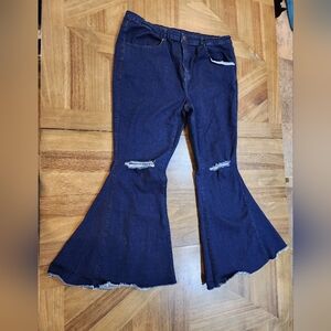 Saints & Hearts Extra Flare Jeans Sx  XXL Distressed Knees Hippie Peace Love